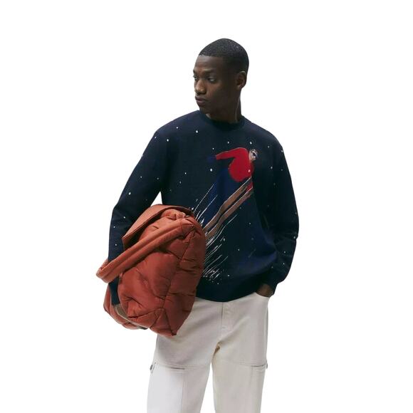 ZARA Men's Ski Sweater Medium Knit Navy Blue Polka Dot Streetwear 4087/401 - Picture 3 of 13